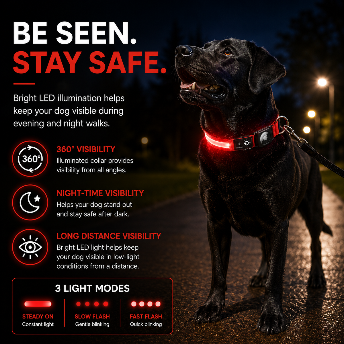 LED Tracker Ready Dog Collar
