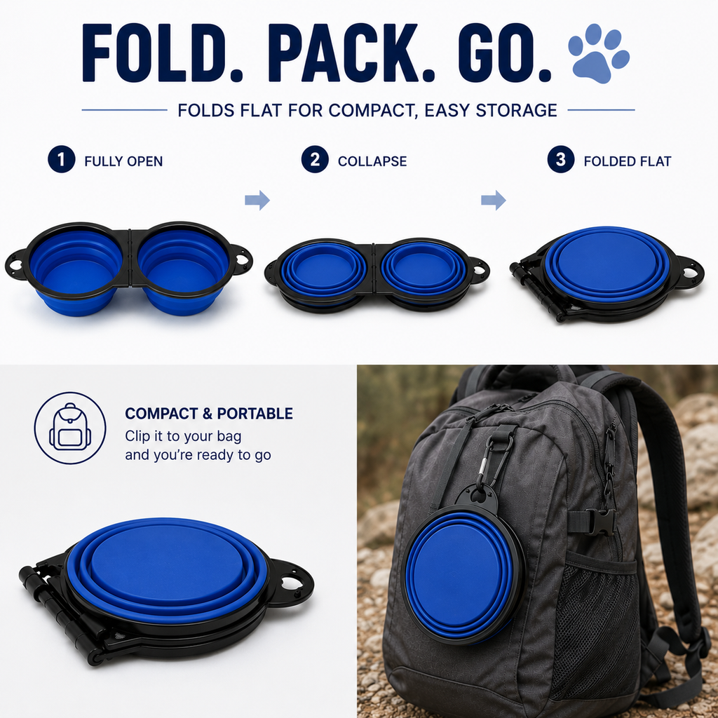 Foldable Double Dog Travel Bowl