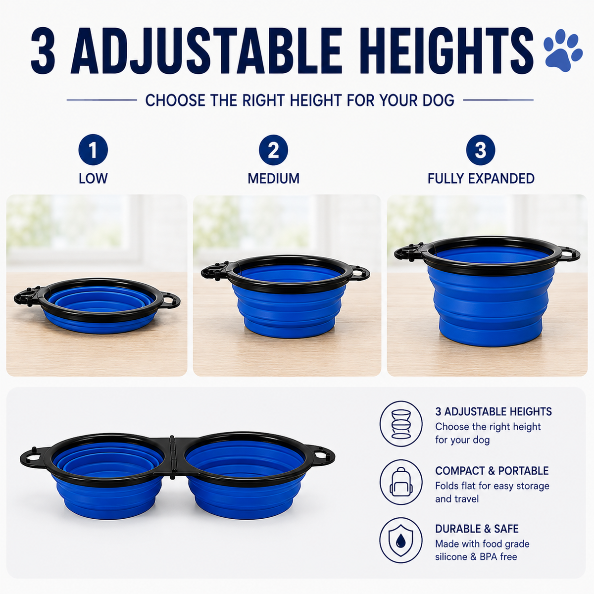 Foldable Double Dog Travel Bowl