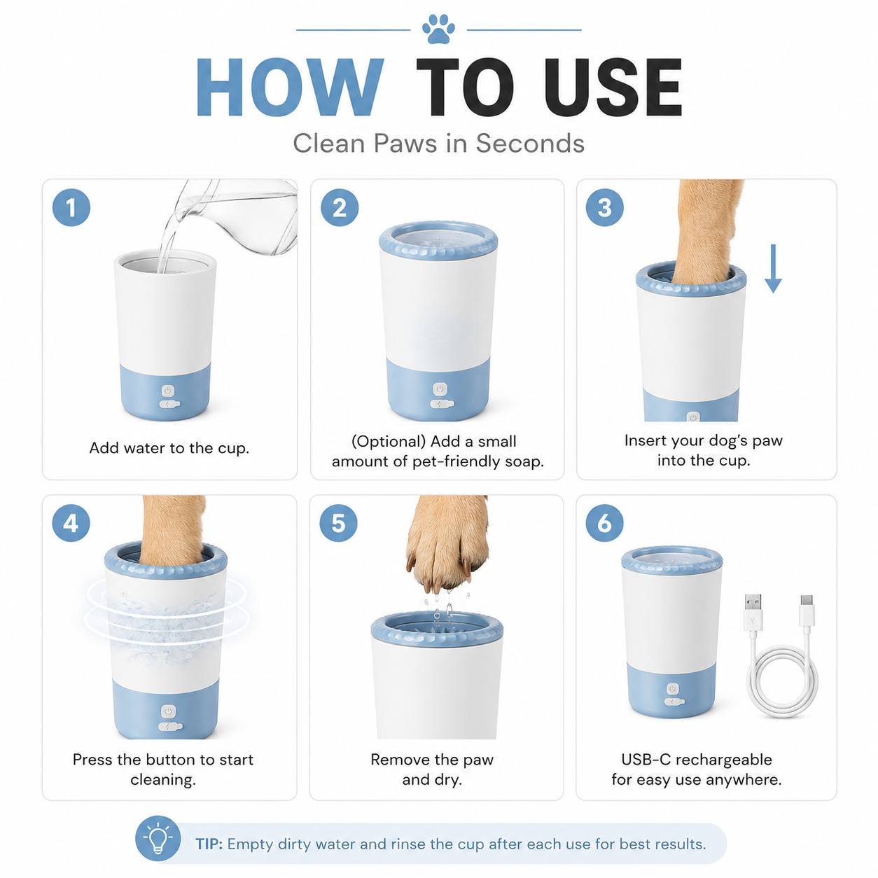 Automatic Dog Paw Cleaner | USB-C Rechargeable