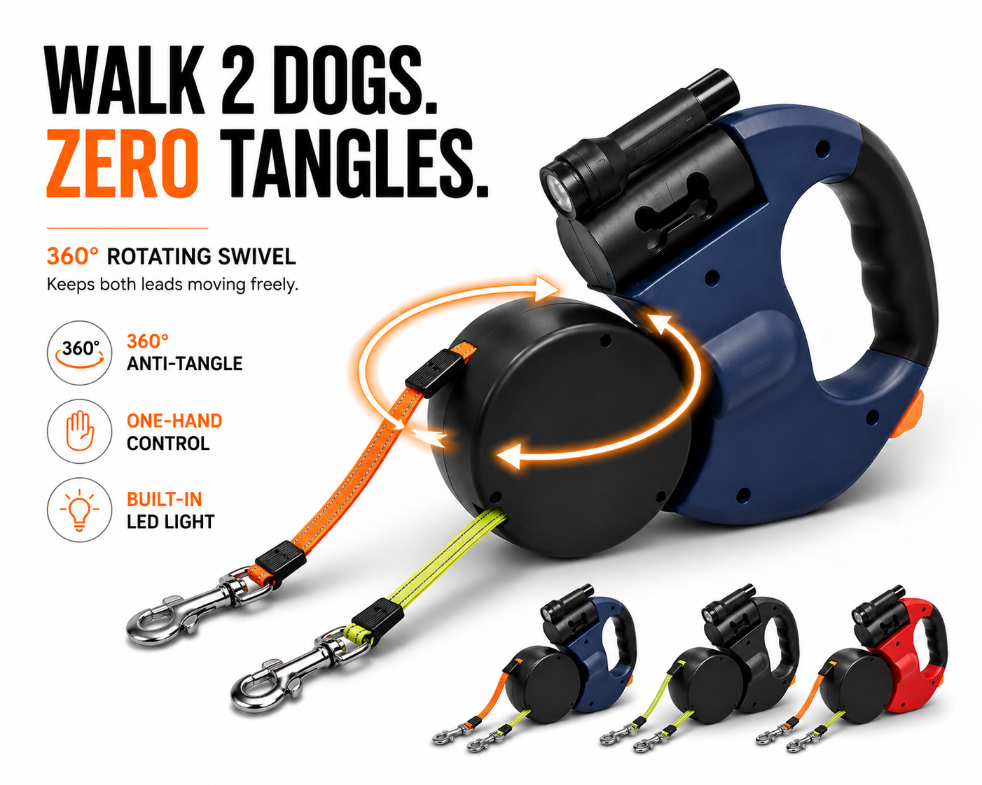 Anti-Tangle Dual Dog Lead