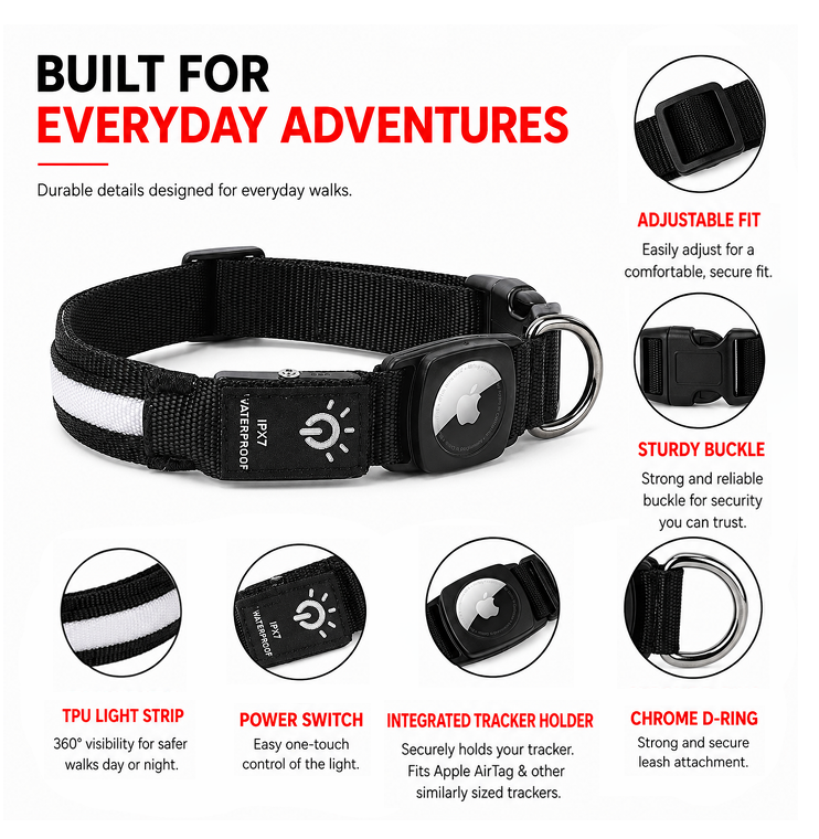 LED Tracker Ready Dog Collar